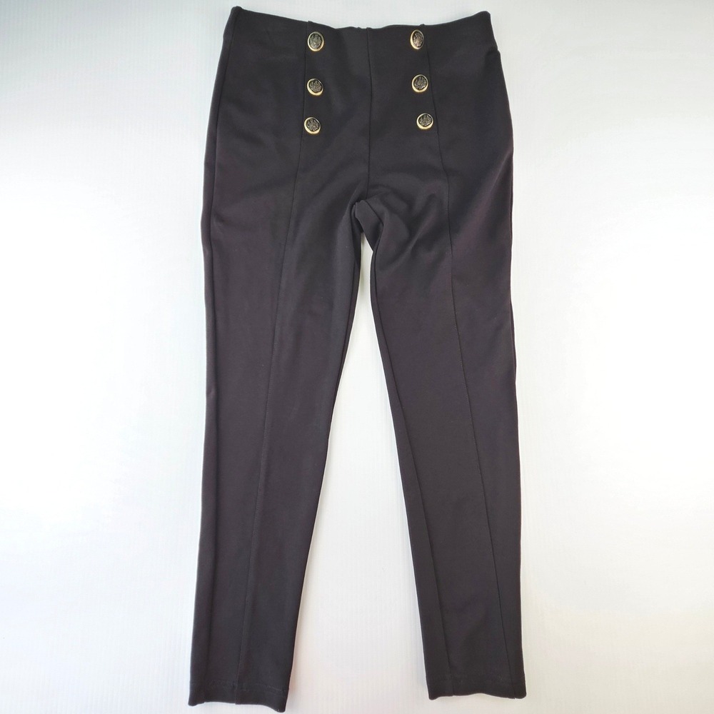 Truth by Republic Womens Black Sailor Pants Gold Crest Button High Rise Medium
